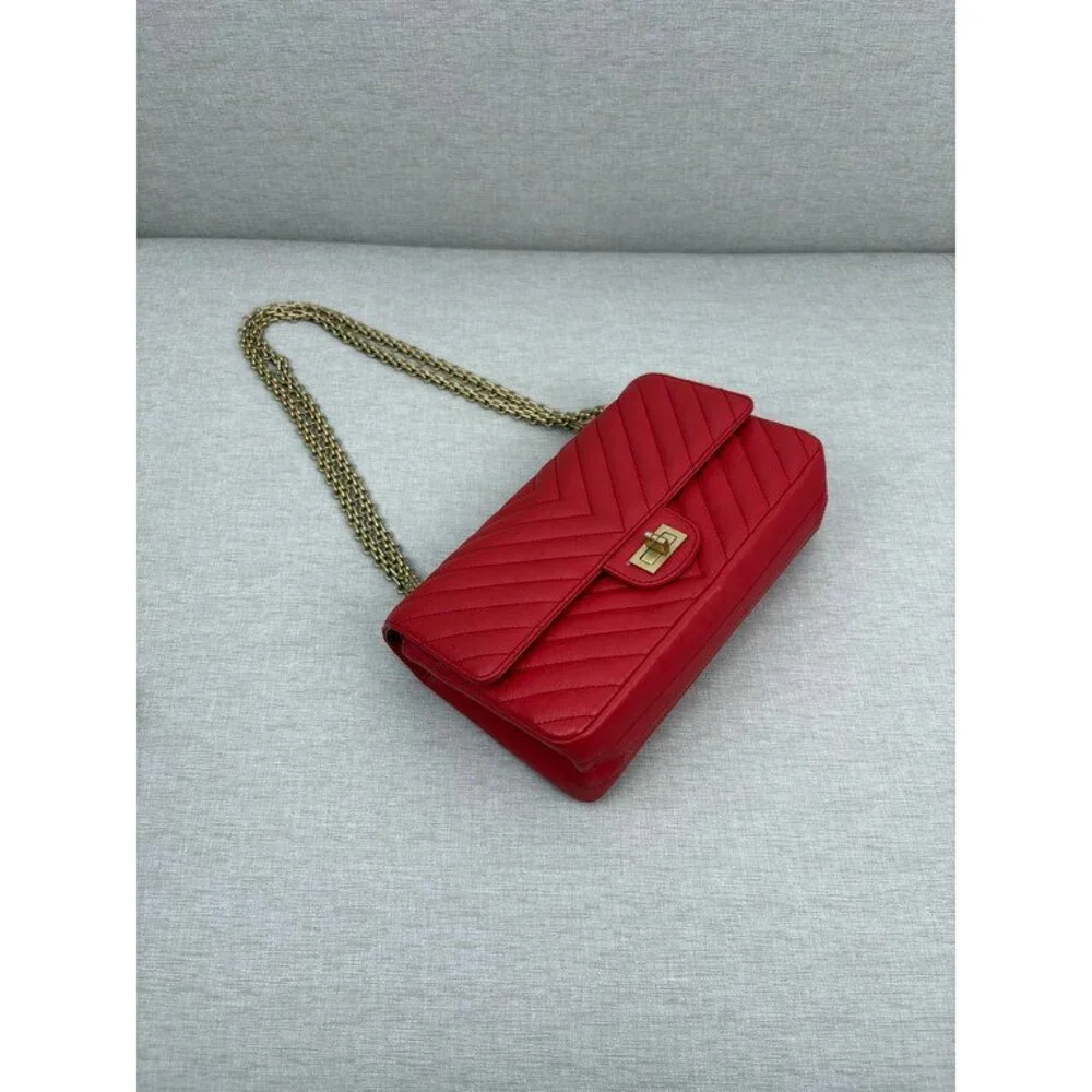 CHANEL Red Calfskin 2.55 Reissue Chevron Flap Small GHW